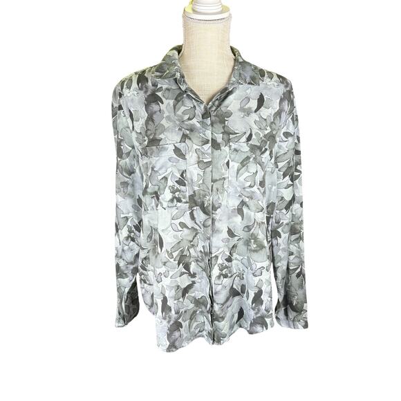 Cloth & Stone Floral Long Sleeve Button Up Women's Medium Gray Tencel Bloomcore - Picture 1 of 7